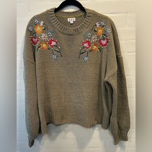 POL Embroidered Floral Beaded Chunky Knit Sweater Cottagecore Boho Large
